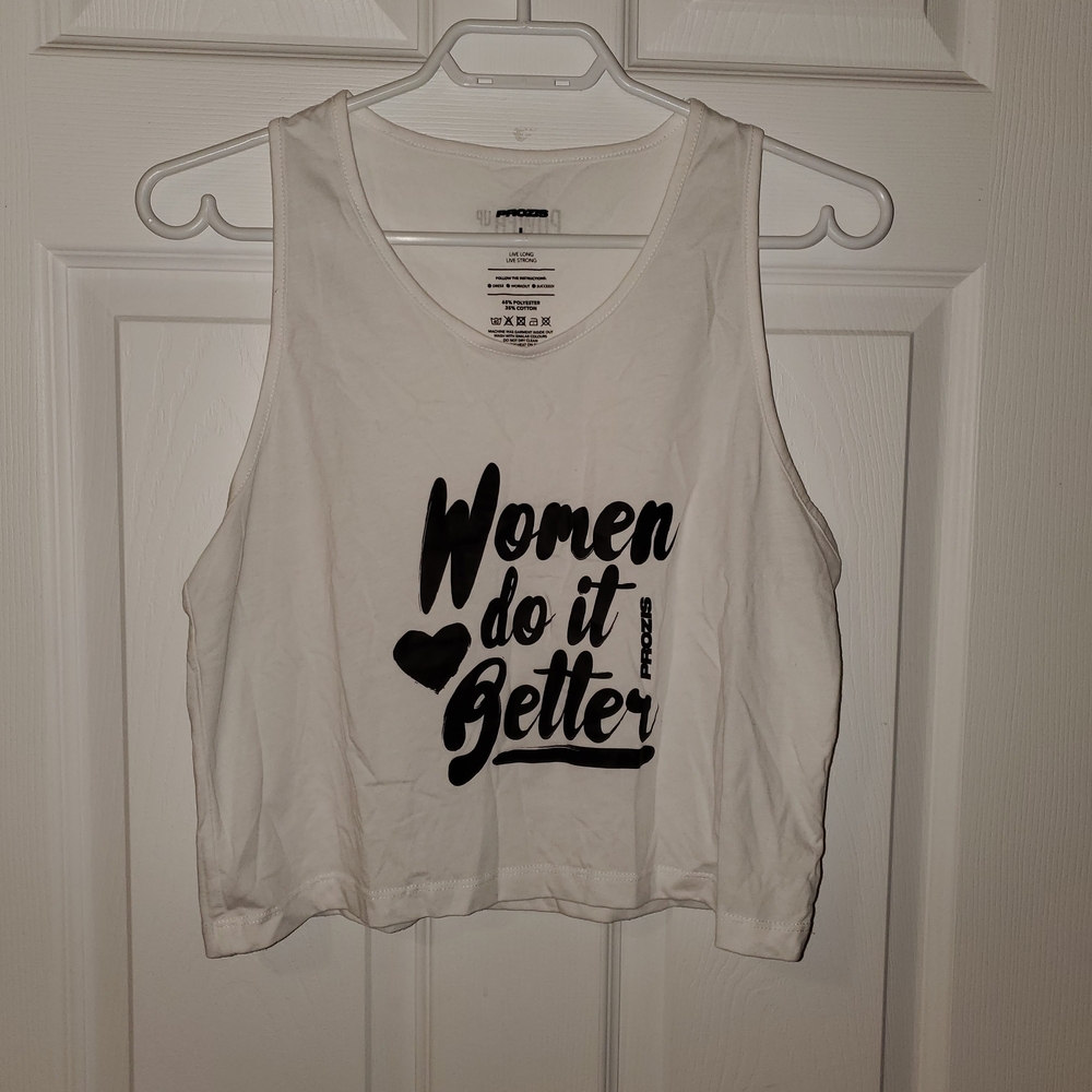 Prozis Cropped White Tank Top with Black Graphic